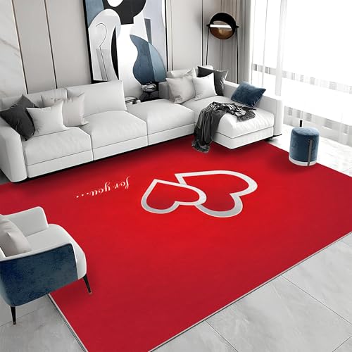 buyluhn Quadratischer Kurzflor-Teppich 120x120 - Liebespaar Rot Teppiche - Valentinstag Waschbar rutschfest Dünn Saugfähig Carpet Teppiche Für Bad Eingangsbereich Innenräume S&1598 von buyluhn