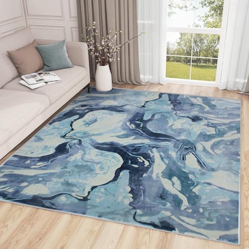 buyluhn Quadratischer Kurzflor-Teppich 120x120 - Marmor Abstrakt Teppiche - modern blaugrau Waschbar rutschfest Dünn Saugfähig Carpet Teppiche Für Bad Eingangsbereich Innenräume G-40 von buyluhn