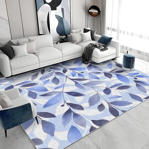 buyluhn Quadratischer Kurzflor-Teppich 120x120 - Pflanze Blau Teppiche - Blätter Waschbar rutschfest Dünn Saugfähig Carpet Teppiche Für Bad Eingangsbereich Innenräume A&439 von buyluhn