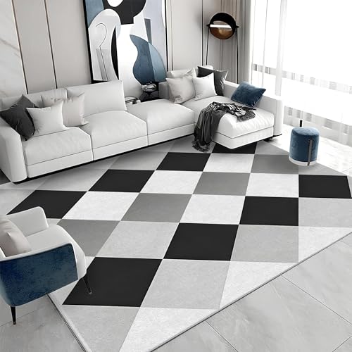 buyluhn Quadratischer Kurzflor-Teppich 120x120 - Schachbrettmuster Grau Schwarz Teppiche - Geometrie Waschbar rutschfest Dünn Saugfähig Carpet Teppiche Für Bad Eingangsbereich Innenräume S&496 von buyluhn