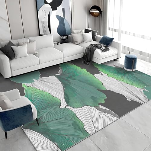 buyluhn Quadratischer Kurzflor-Teppich 160x160 - Blätter Grau Grün Teppiche - Moderne Ästhetik Waschbar rutschfest Dünn Saugfähig Carpet Für Wohnzimmer Schlafzimmer Esszimmer G&196 von buyluhn