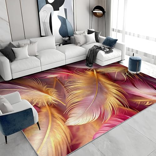 buyluhn Quadratischer Kurzflor-Teppich 160x160 - Federn Lila Gold Teppiche - Modern Waschbar rutschfest Dünn Saugfähig Carpet Für Wohnzimmer Schlafzimmer Esszimmer a&310 von buyluhn