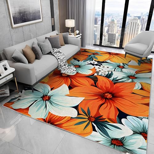 buyluhn Quadratischer Kurzflor-Teppich 200x200, Blumenmuster Teppich, Pflanzen Waschbar rutschfest Dünn Saugfähig für Wohnzimmer Schlafzimmer Esszimmer N33 von buyluhn