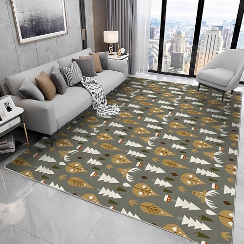 buyluhn Quadratischer Kurzflor-Teppich 200x200, Cartoon Teppich, Tiere Pflanzen Waschbar rutschfest Dünn Saugfähig für Wohnzimmer Schlafzimmer Esszimmer N15 von buyluhn