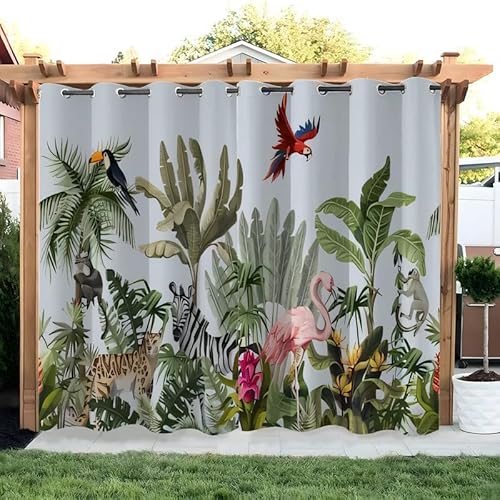 buyluhn Tropischr Dschungel Vorhang Outdoor Tier Vorhänge Wasserdicht 2er Set Outdoor Vorhang mit Ösen Wetterfest Vorhang Pavillon Outdoor Gardinen für Balkon Terrasse,213x244cm von buyluhn