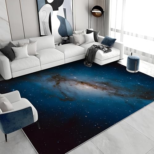 buyluhn Waschbarer Kurzflor-Teppich 100x150 - Galaxie Blau Teppiche - Universum Dünn Saugfähig Carpet Für Wohnzimmer Schlafzimmer Jugendzimmer Oder Als Bettvorleger a&574 von buyluhn