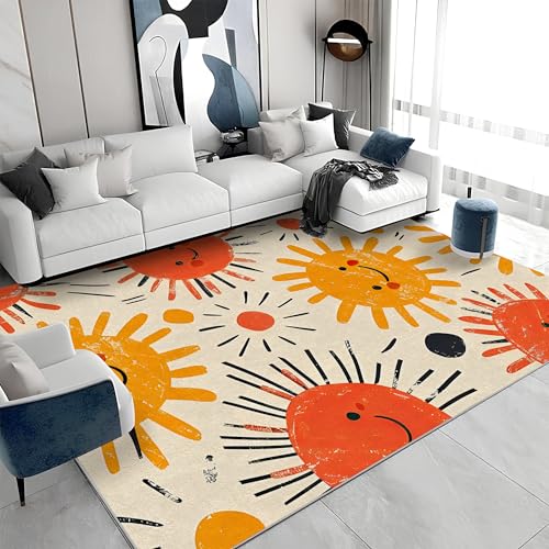 buyluhn Waschbarer Kurzflor-Teppich 100x150 - Lächelnde Gesichter Beige Teppiche - Abstrakt Dünn Saugfähig Carpet Für Wohnzimmer Schlafzimmer Jugendzimmer Oder Als Bettvorleger a&156 von buyluhn