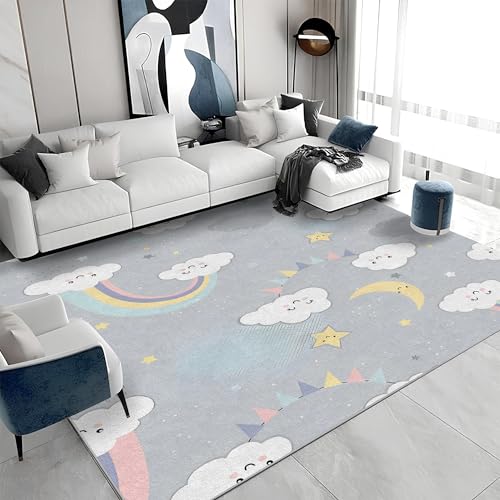 buyluhn Waschbarer Kurzflor-Teppich 100x150 - Regenbogen Grau Teppiche - Fantasy Cartoons Dünn Saugfähig Carpet Für Wohnzimmer Schlafzimmer Jugendzimmer Oder Als Bettvorleger S&1049 von buyluhn