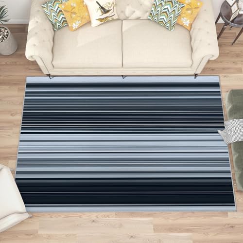 buyluhn Waschbarer Kurzflor-Teppich 100x200, Streifen Schwarz Blau Teppich Schachbrett Dünn Saugfähig Für Wohnzimmer Schlafzimmer Jugendzimmer Jungen Mädchen Oder Als Bettvorleger G178 von buyluhn