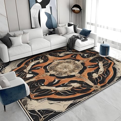 buyluhn Waschbarer Kurzflor-Teppich 100x200 - Mandala Schwarz Teppiche - Retro Tribal Dünn Saugfähig Carpet Für Wohnzimmer Schlafzimmer Jugendzimmer Jungen Mädchen Oder Als Bettvorleger a&691 von buyluhn