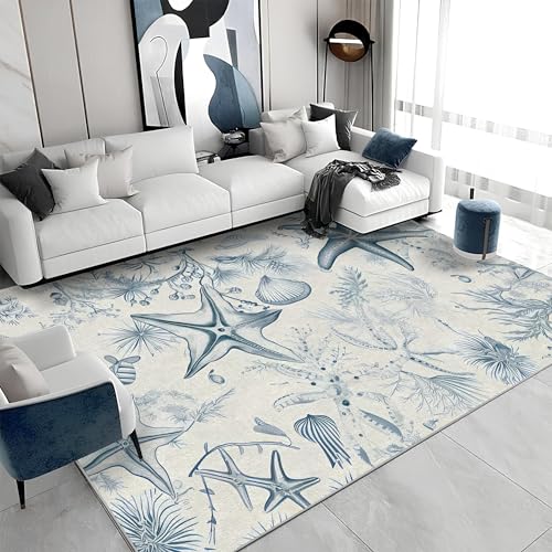 buyluhn Waschbarer Kurzflor-Teppich 120x170 - Seestern Muscheln Beige Blau Teppiche - Meereslebewesen Dünn Saugfähig Carpet Für Wohnzimmer Schlafzimmer Jugendzimmer Oder Als Bettvorleger G&347 buyluhn Waschbarer Kurzflor-Teppich 120x170 - Seestern Muscheln Beige Blau Teppiche - Meereslebewesen Dünn Saugfähig Carpet Für Wohnzimmer Schlafzimmer Jugendzimmer Oder Als Bettvorleger G&347 von buyluhn