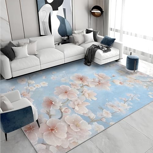 buyluhn Waschbarer Kurzflor-Teppich 120x200, Pfirsichblüte Teppich Jugendzimmer, Blumen Dünn Saugfähig Für Wohnzimmer Schlafzimmer Jugendzimmer Jungen Mädchen Oder Als Bettvorleger F-264 von buyluhn