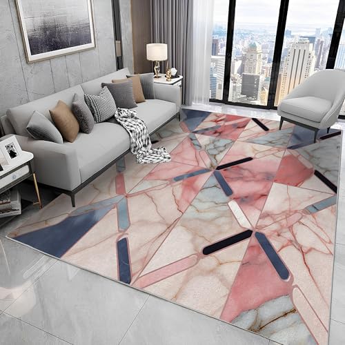 buyluhn Waschbarer Kurzflor-Teppich 140x200, Marmor Teppich, Geometrisch Dünn Saugfähig Für Wohnzimmer Schlafzimmer Jugendzimmer Jungen Mädchen Oder Als Bettvorleger N80 von buyluhn