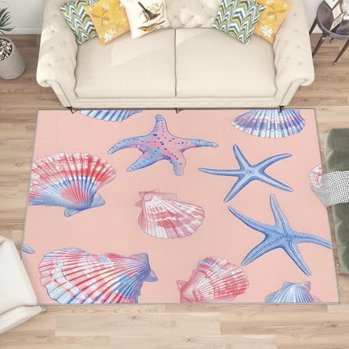buyluhn Waschbarer Kurzflor-Teppich 160x200, Muschelseestern Rosa Blau Teppich, Meereslebewesen Dünn Saugfähig Für Wohnzimmer Schlafzimmer Jugendzimmer Jungen Mädchen Oder Als Bettvorleger L172 buyluhn Waschbarer Kurzflor-Teppich 160x200, Muschelseestern Rosa Blau Teppich, Meereslebewesen Dünn Saugfähig Für Wohnzimmer Schlafzimmer Jugendzimmer Jungen Mädchen Oder Als Bettvorleger L172 von buyluhn