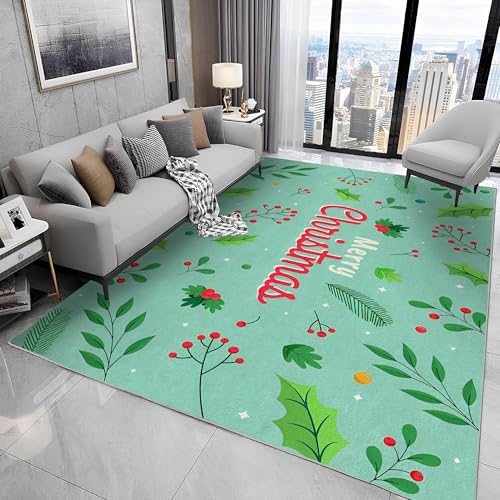 buyluhn Waschbarer Kurzflor-Teppich 160x200, Weihnachtsgrün Teppich, Blätter Dünn Saugfähig Für Wohnzimmer Schlafzimmer Jugendzimmer Jungen Mädchen Oder Als Bettvorleger N63 von buyluhn