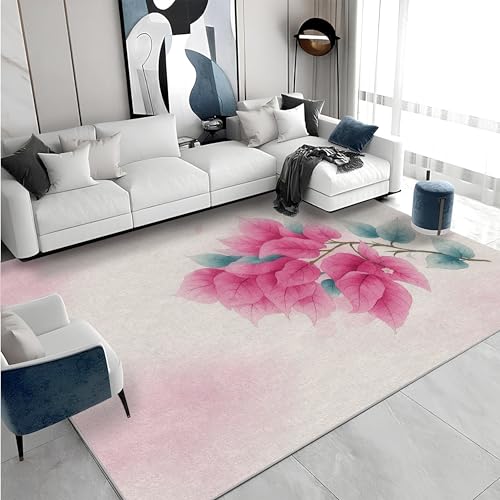 buyluhn Waschbarer Kurzflor-Teppich 160x200 - Blätter Rosa Teppiche - Ästhetik Dünn Saugfähig Carpet Für Wohnzimmer Schlafzimmer Jugendzimmer Jungen Mädchen Oder Als Bettvorleger S&1738 von buyluhn