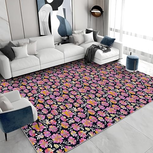 buyluhn Waschbarer Kurzflor-Teppich 160x200 - Blume Beige Grün Teppiche - Moderne Ästhetik Dünn Saugfähig Carpet Für Wohnzimmer Schlafzimmer Jugendzimmer Jungen Mädchen Oder Als Bettvorleger a&1206 von buyluhn