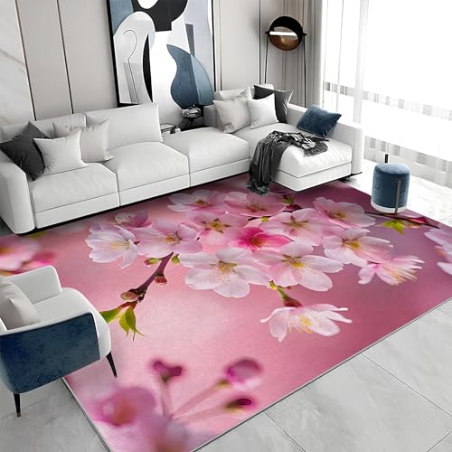 buyluhn Waschbarer Kurzflor-Teppich 60x180 - Pfirsichblüten Rosa Teppiche - Natur Dünn Saugfähig Carpet Für Wohnzimmer Schlafzimmer Jugendzimmer Oder Als Bettvorleger a&706 von buyluhn