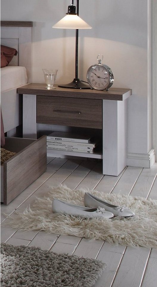 bv-vertrieb Schlafzimmer-Set Komfortbett Kleiderschrank Nachtkonsole Pinie weiss-trüffel von bv-vertrieb