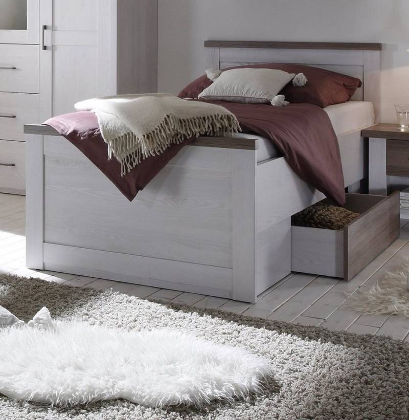 bv-vertrieb Schlafzimmer-Set Komfortbett Kleiderschrank Nachtkonsole Pinie weiss-trüffel von bv-vertrieb
