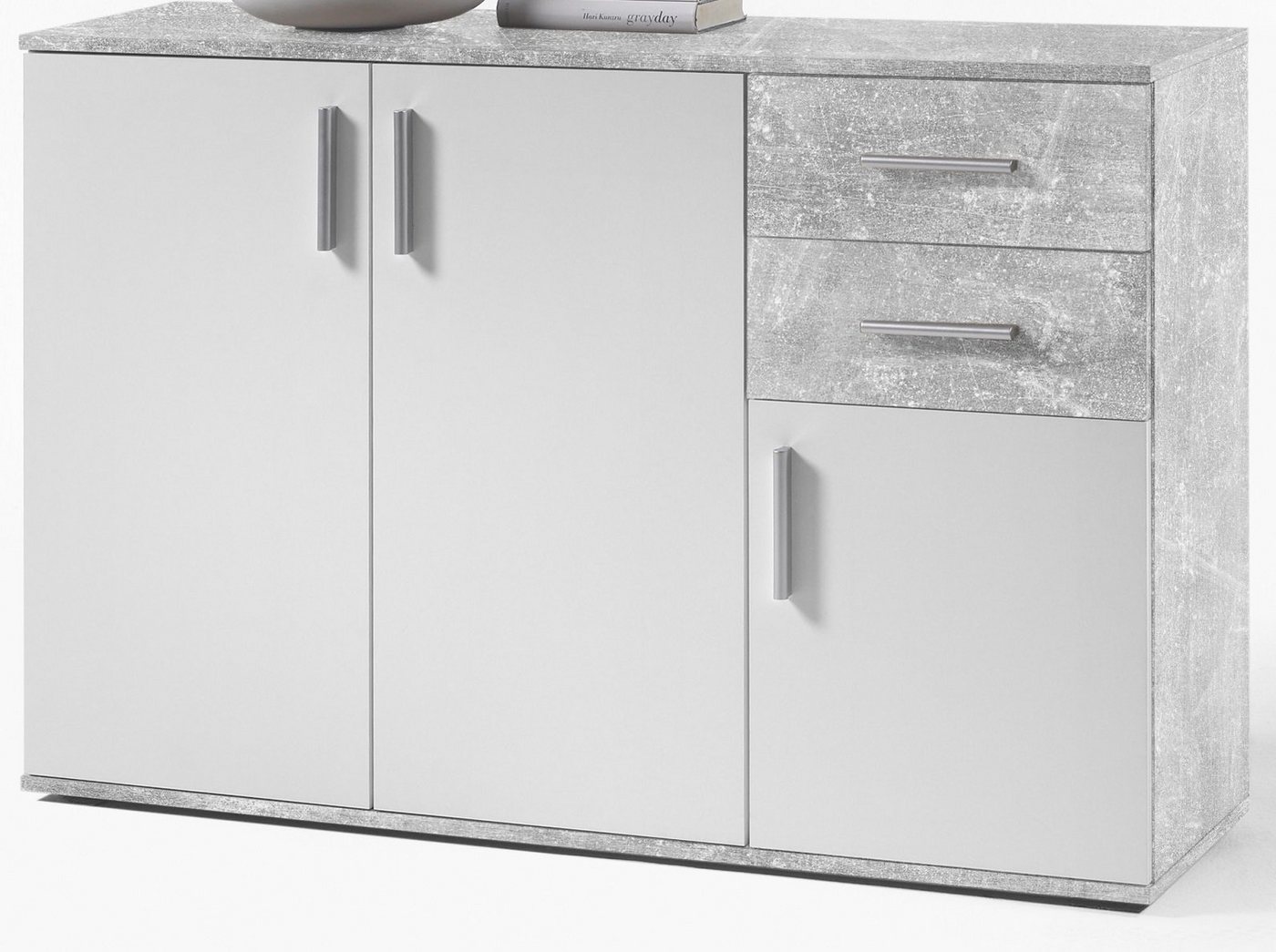 bv-vertrieb Schubkastenkommode Anrichte Schubladen-Kommode Sideboard weiss beton dekor von bv-vertrieb