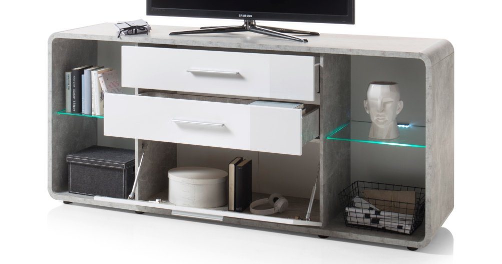 bv-vertrieb TV-Schrank grosse TV-Anrichte TV-Schrank hochglanz weiss beton-dekor Fernsehschrank- (4254) von bv-vertrieb