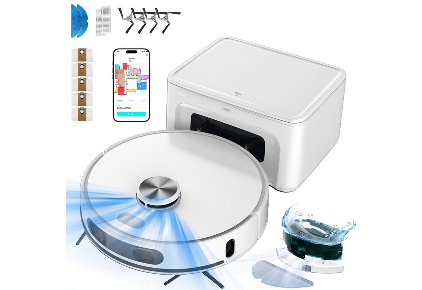 bvate Saugroboter Saugroboter 6000 Pa 2025 Saugroboter mit Wischfunktion, 38 W, mit Beutel von bvate