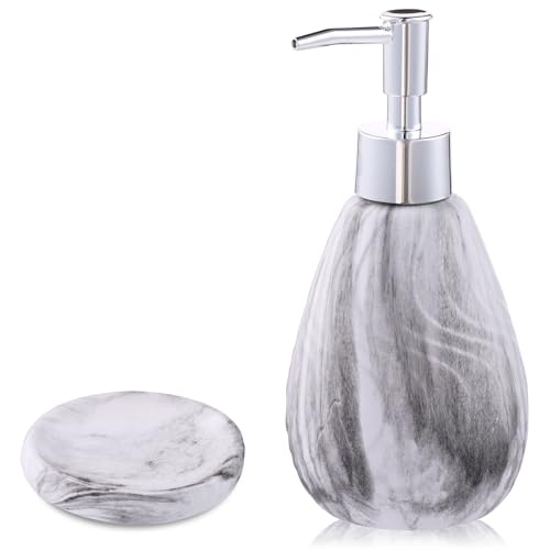 Seifenspender-Set, enthält Hand- und Seifenschale, rutschfeste Basis, Seifenspender aus Keramik in Blumenform, geeignet für die Dekoration von Küche und Badezimmer (Weiße Wassertropfen) von bwszrosa