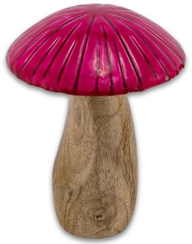 by Gehlmann Deko Pilz Mangoholz mit lackierten Kappen in Orange oder Pink - Herbst- & Weihnachtsdeko, 17 cm H, Farbe:Pink von by Gehlmann