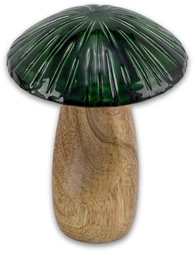 by Gehlmann Mangoholzpilz Pilz Dekofigur Herbst Grün Oliv Holz Tischdeko Deko 17cm Hoch, Farbe:Grün von by Gehlmann