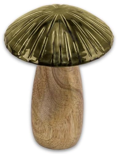 by Gehlmann Mangoholzpilz Pilz Dekofigur Herbst Grün Oliv Holz Tischdeko Deko 17cm Hoch, Farbe:Oliv von by Gehlmann