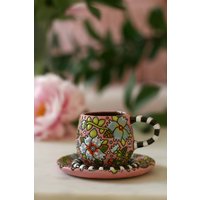 Espressotassen, Süße Keramiktassen Mit Teller, Geschenk Für Kaffeeliebhaber, Keramikkaffeeset von byDomi