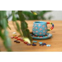 Espressotassen, Süße Keramiktassen Mit Teller, Kaffeeliebhaber Geschenk, Keramik Kaffee Set von byDomi