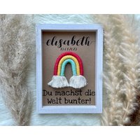 Boho Bilderrahmen Personalisiert 13x18cm Makramee | Geburtstafel Wohndeko Geschenk Baby Geburt Foto Vintage Kinderzimmer von byKnotenzauber