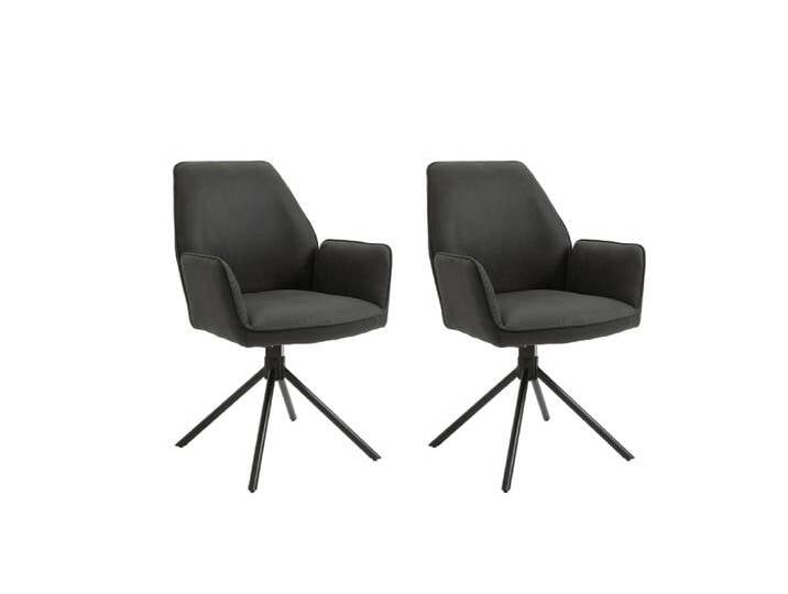2er Set Esszimmerstühle aus Vintage-Stoff, 360° drehbar, anthrazit von byLIVING