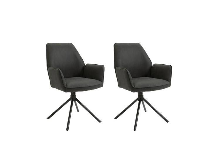 2er Set Esszimmerstühle aus Vintage-Stoff, 360° drehbar, anthrazit von byLIVING