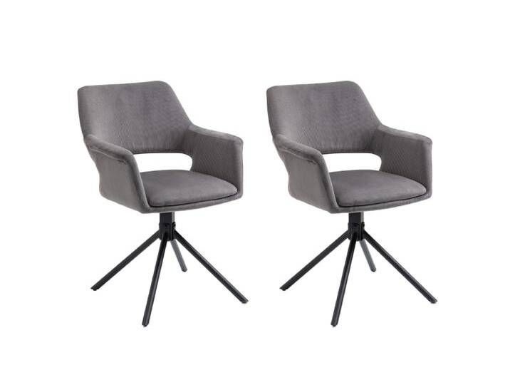 2er Set Stühle aus Cord, Sitzschale 360° drehbar, Metallgestell, grau von byLIVING