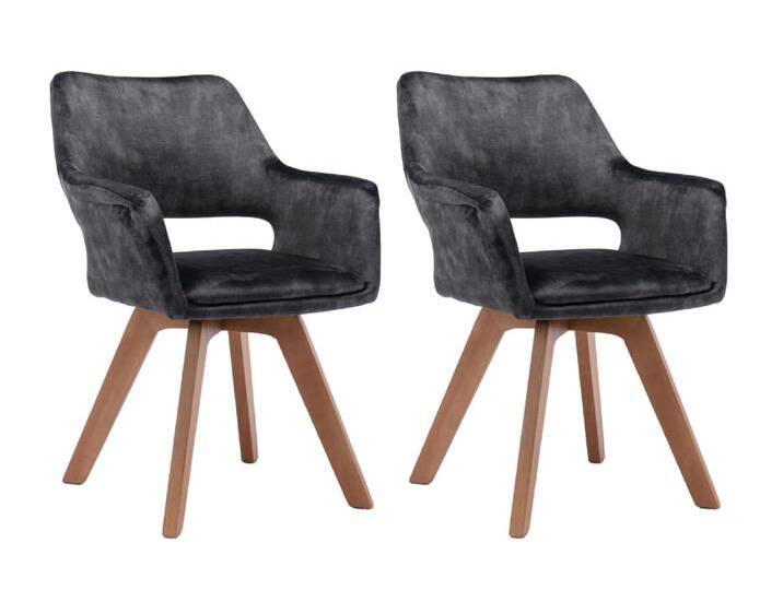 2er Set Stühle aus Vintage-Samt, Massivholz, 360° drehbar, anthrazit von byLIVING