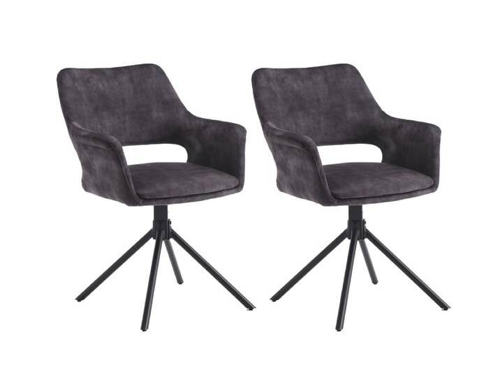 2er Set Stühle aus Vintage Samt, Sitzschale 360° drehbar, anthrazit von byLIVING