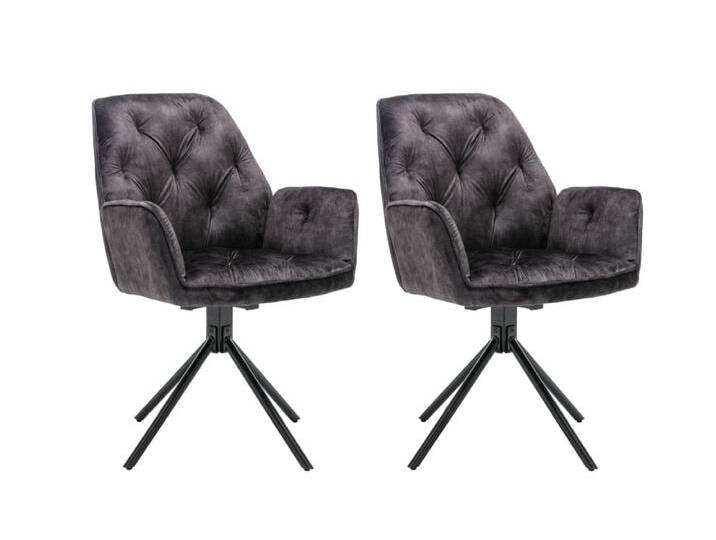 2er Set Stühle aus Vintage-Samt, Sitzschale 360° drehbar, anthrazit von byLIVING