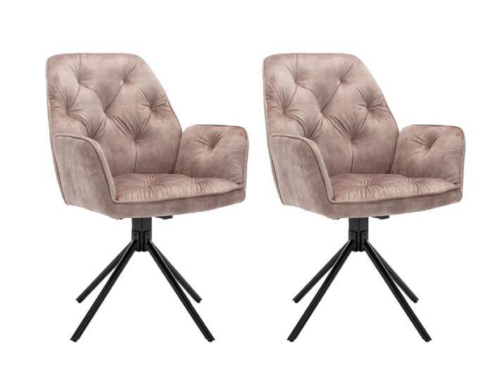 2er Set Stühle aus Vintage-Samt, Sitzschale 360° drehbar, beige von byLIVING