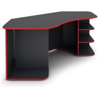 Byliving - Schreibtisch thanatos / Gaming-Tisch in Anthrazit mit Kanten in Rot / Eck-Schreibtisch mit viel Stauraum und xxl Tischplatte / von byLIVING