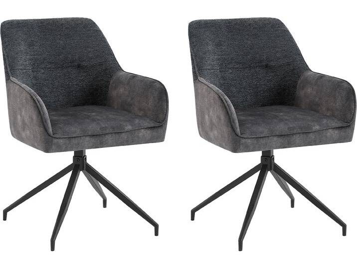 Esszimmerstuhl BYLIVING Jacky 2er-Set , grau (anthrazit, schwarz), B:62cm H:87cm T:56cm, Polyester, Metall, Stoff, Stühle, drehbarer Stuhl mit Taschenfederkern und moderner Stoffkombination von byLIVING