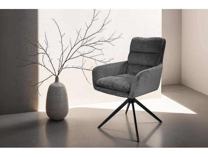 Esszimmerstuhl BYLIVING Pura (2er-Set) , grau (dunkelgrau), B:58cm H:88cm T:64cm, Stühle, Sitzschale 360drehbar, Metall schwarz, Armlehnstuhl, diverse Farben von byLIVING