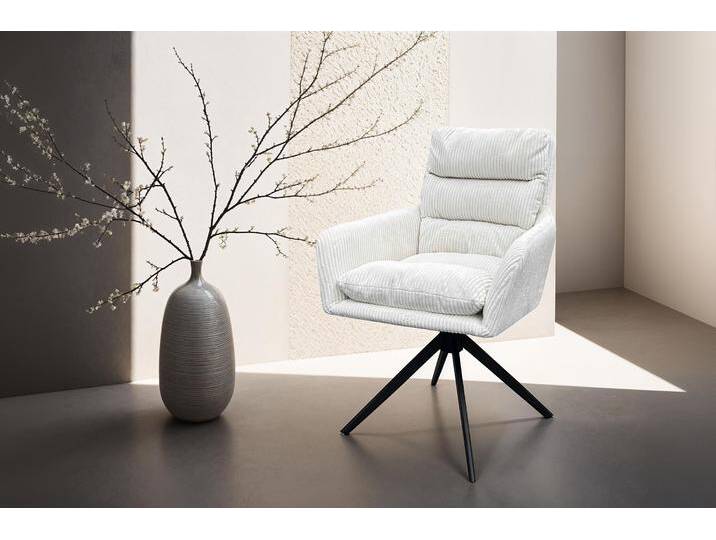 Esszimmerstuhl BYLIVING Pura (2er-Set) , weiß (sanftes weiß), B:58cm H:88cm T:64cm, Stühle, Sitzschale 360drehbar, Metall schwarz, Armlehnstuhl, diverse Farben von byLIVING