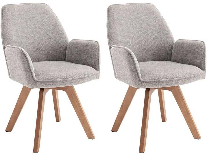 Esszimmerstuhl BYLIVING Tony , hellgrau, natur, B:57cm H:89cm T:61cm, Massivholz, Metall, Stoff, Stühle, mit Massivholzgestell eichefarbig, 360 Grad drehbar, hoher Sitzkomfort von byLIVING