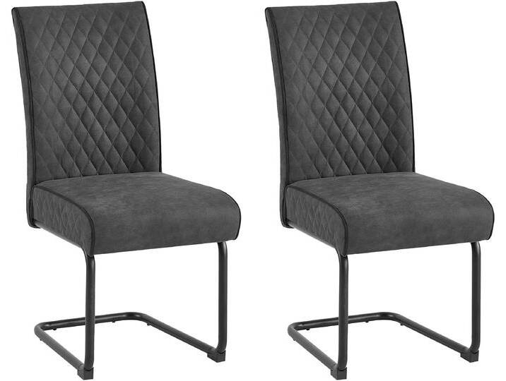 Freischwinger BYLIVING Maria-XXL 2er-Set , grau (anthrazit, schwarz), B:45cm H:95cm T:60cm, Polyester, Metall, Stoff, Stühle, mit gemütlicher Federkernpolsterung und XXL Belastbarkeit bis zu 150kg von byLIVING