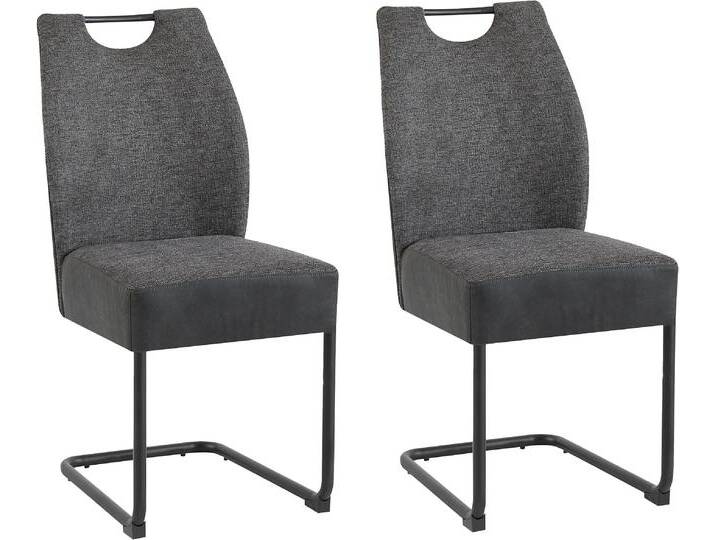 Freischwinger BYLIVING Peter-XXL 2er-Set , grau (anthrazit, schwarz), B:45cm H:94cm T:54cm, Polyester, Metall, Stoff, Stühle, mit gemütlicher Federkernpolsterung und XXL Belastbarkeit bis zu 150kg von byLIVING