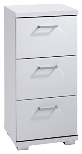 byLIVING Seitenschrank NEBRASKA in matt weiß Hochglanz weiß lackiert/Kleiner Badschrank mit 3 Schubladen und silberfarbenen Griffen/B 35,5, H 74, T 31,5 cm Nebraska 03 von byLIVING