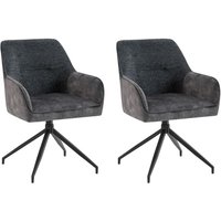 JACKY Stuhl, 2er Set, Metallgestell schwarz pulverbeschichtet, Vintage Velvet-Boucle anthrazit von byLIVING